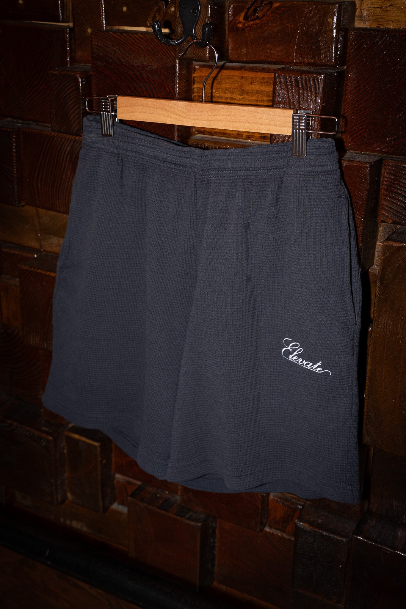 Elevate Script Waffle Knit Shorts Grey