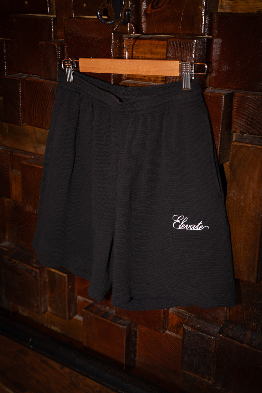 Elevate Script Waffle Knit Shorts Black