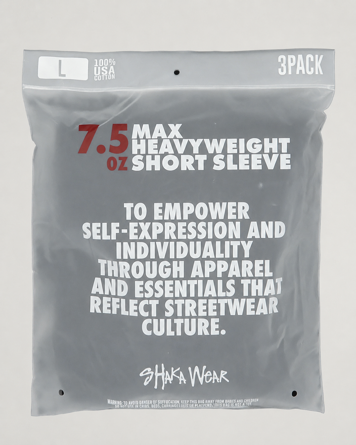 3-Pack Shaka Wear 7.5 OZ Max Heavyweight Short Sleeve T-Shirt Black